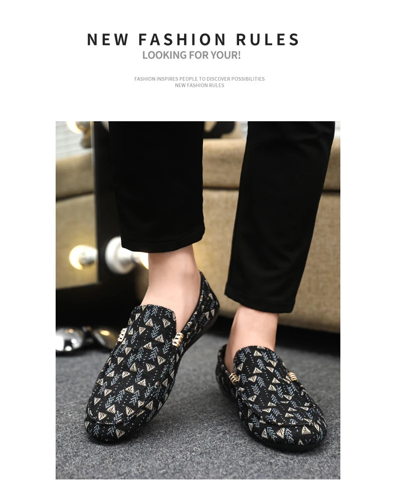 Summer Flat Casual Shoes Men Canvas Loafers Lightweight Breathable Slip-on Shoes Man Comfortable Non-slip Men's Driving Shoes