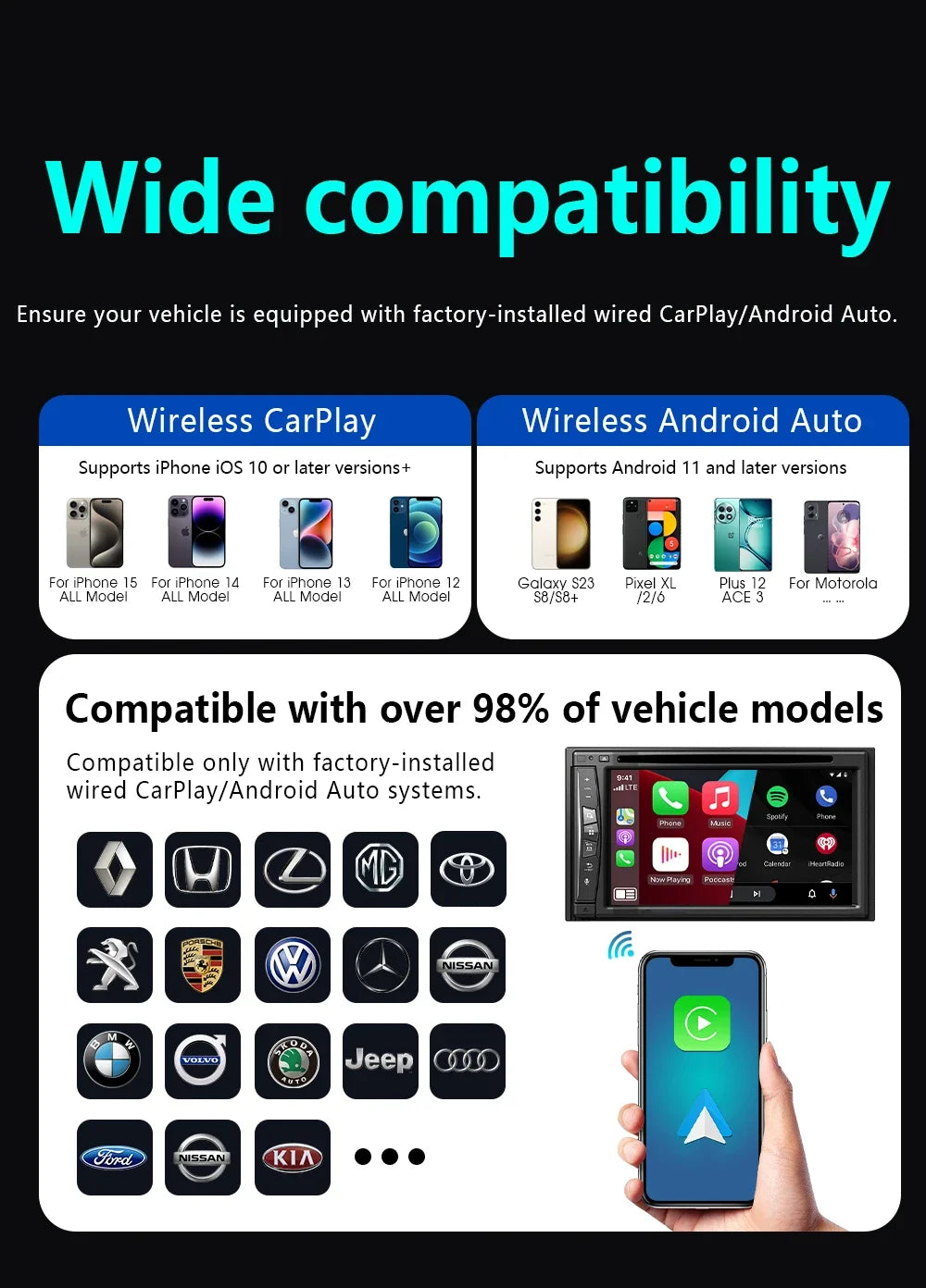 CarRocket 4in1   Carplay Adapter Wired To Wireless Android Auto Mirror Link Smart MiNi Ai Box USB Plug and Play Bluetooth WiFi