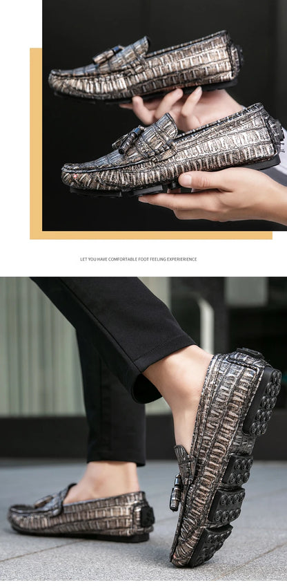 Casual Summer MenLoafers  Shoes Men's Slip-On Anti-Slip Breathable Loafers Shoes Round Toe Flat Heel Rubber Outsole PU Mens