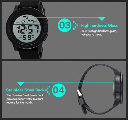 Men Sport Watch Multifunction Military Sports Watch Waterproof Luminous LED Digital Kids Watch Big Dial Student Electronic Watch