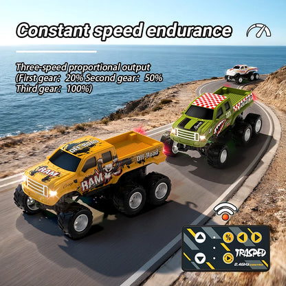 JJRC 1:64 Mini 6-Wheel Alloy RC Offroad Pickup Truck With Trailer & Speedboat Full Proportional Remote Control Car Boys Gift Toy