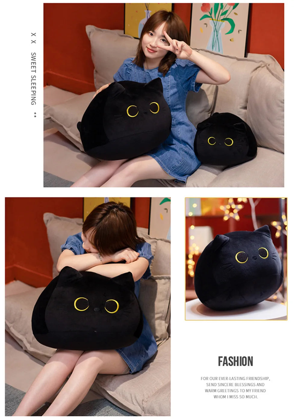 10/30CM Cute White Black Cat Plush Toys Soft Pillow Kawaii Kitten Cat Cartoon Stuffed Animals Cushion Decoration Pendant Gift