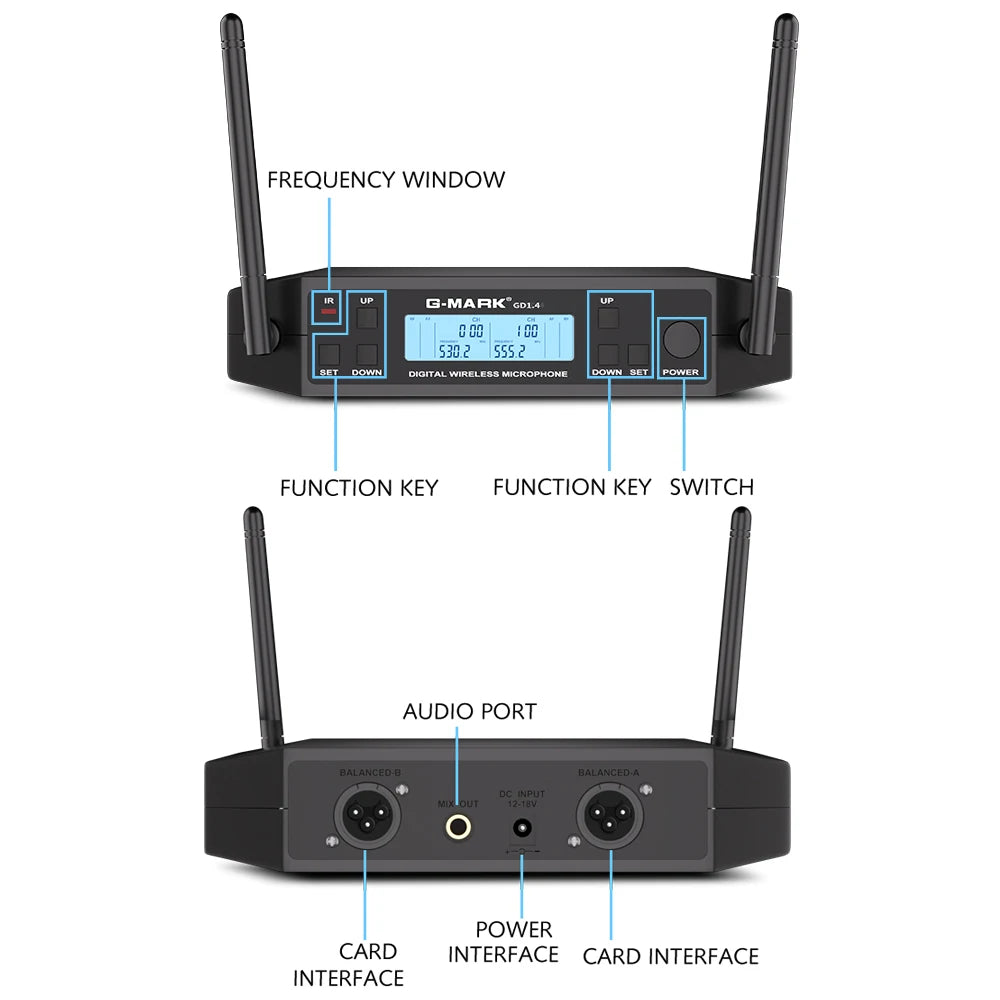 Wireless Lavalier Microphone G-MARK GD1.4 UHF Professional Headset Clip Mic Bodypack Frequency Adjustable 50M For Party Show