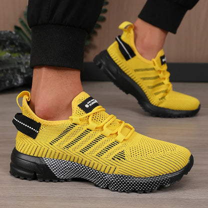 Men's Breathable Running Shoes Anti Slip Casual Fashionable Outdoor Training Hiking Shoes Outdoor Knitted Lace Up Men's Shoes