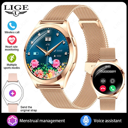 LIGE Luxury Smart Watch For Woman 1.27" Bluetooth Call Custom Dial Women's Bracelet Sports Health Monitor Smartwatch Ladies Gift