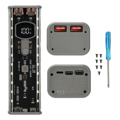 4*21700 DIY Power Bank Case PD22.5W Transparent Quick Charge Battery Box LED Screen Battery Case Kit With Light For Huawei