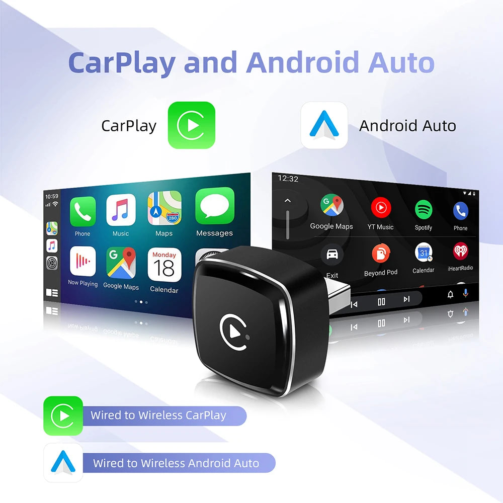 Mini 2in1 Wireless CarPlay Adapter Wireless Android Auto AI Smart Box Intelligent Systems for Wired CarPlay Car