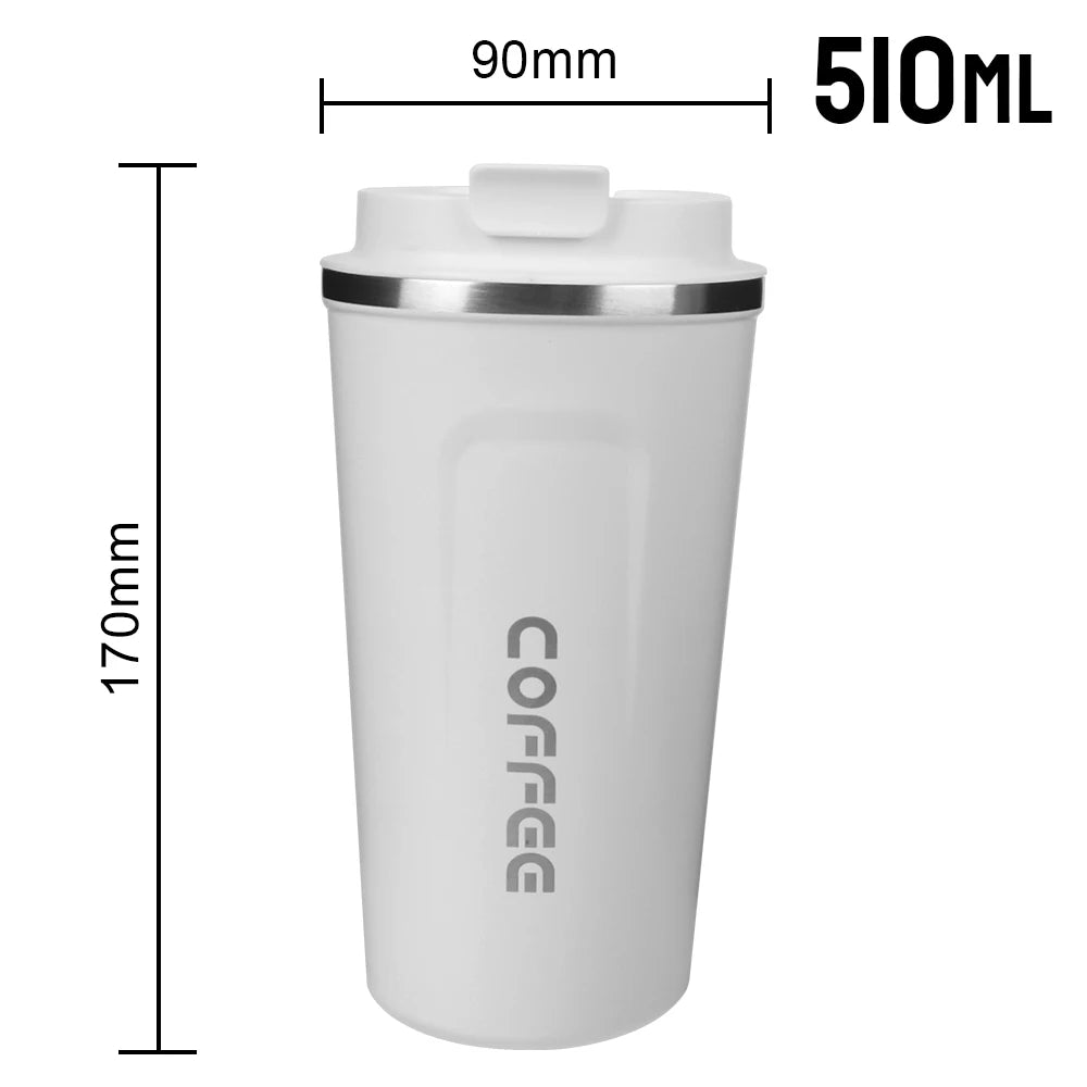 Thermo Cafe Coffee Mug Car Thermos, 380/510ml Leak-Proof Travel Cup for Tea Water Coffee, Double Stainless Steel
