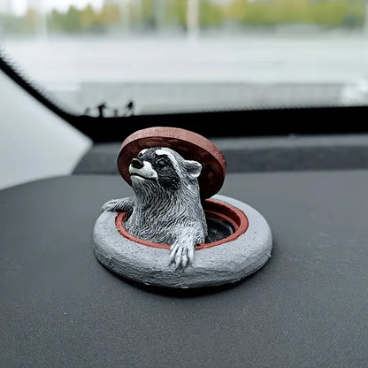 Cute Resin Raccoon Peeking from Manhole Cover - Mini Garden Collectible for Animal Lovers
