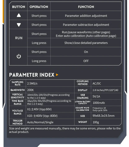 FNIRSI Professional NEW DSO152 Handheld Digital Oscilloscope: 2.5MSa/s Sampling, 200KHz Bandwidth, 800 VPP PWM Output