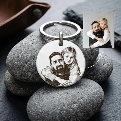 Custom Photo Engraved Keychain Personalized Family Portrait Round Stainless Steel Key Ring Custom Picture Key Gift For Dad