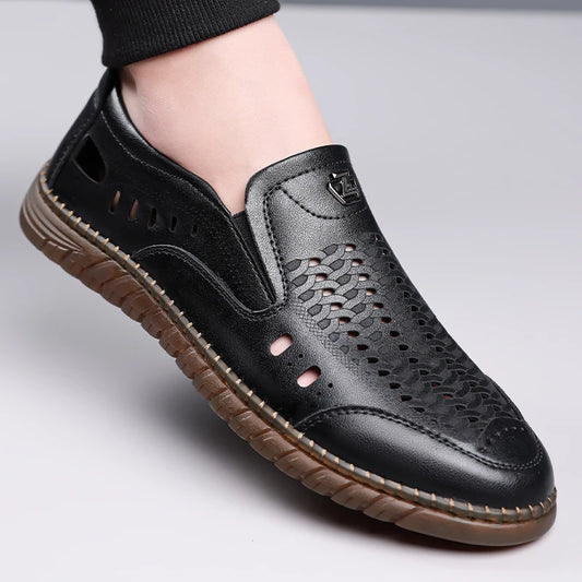 Men's Summer Hollow Slip-on Clogs, Breathable Anti-slip Soft Sole Footwear for Business Casual Outdoor-HT2275