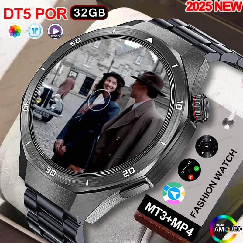2025 NEW Fashion Men 32GB Big Memory SmartWatch APP Download TWS 3D Menu GPS Navigation Video Play Motion HD Call Watch GUHUAVMI