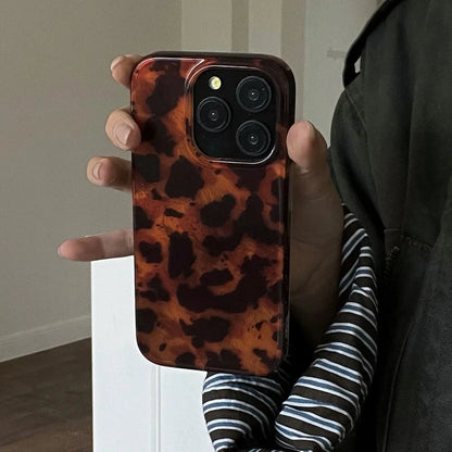 Retro Amber Texture Laser Phone Case For iPhone 17 16 Pro Max 15 14 13 12 11 XS XR 7 8 Plus 16E Stylish Leopard Print Soft 2030