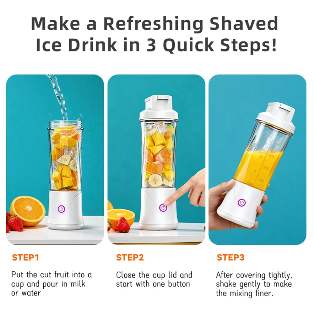 Portable Fruit Juicer Mini Blender 450ML Electric Juice Cup 12 Blades Rechargeable Blender For Shakes And Smoothies Ice Crusher