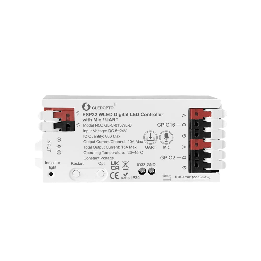 GLEDOPTO WLED LED Controller ESP32 Mic Music UART RGB IC Digital Lights Addressable String Lighting WS2811 WS2812B WS2815 SK6812