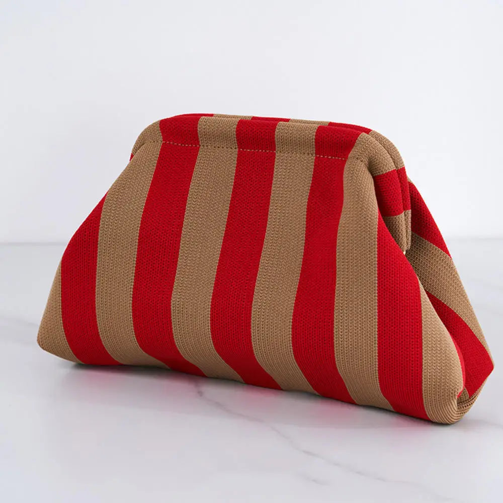 Women's Striped Beach Clutch Bag Versatile Small Woven Crochet Handbags Purses Knitting Dumpling Clutch Casual Bag