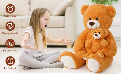 MorisMos Mom and Baby Giant Teddy Bear, 39inch Large Teddy Bears Stuffed Animal Plush for Baby Shower, Orange