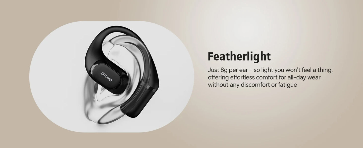 Ohayo Open-Ear Earphones Ear Hooks Wireless Bluetooth 5.4 Headphones IPX6 Waterproof Air conduction Sports Earbuds TWS with Mic