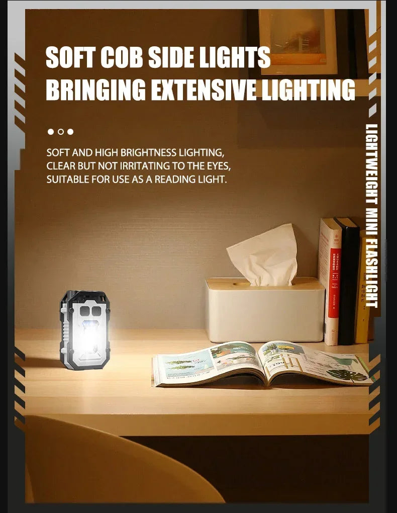 800mAh Super Bright LED COB Flashlight 8 Modes Keychain Light IPX4 Waterproof Magnetic Type C Rechargeable Mini EDC Torch Light