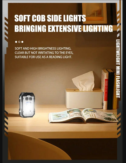 800mAh Super Bright LED COB Flashlight 8 Modes Keychain Light IPX4 Waterproof Magnetic Type C Rechargeable Mini EDC Torch Light