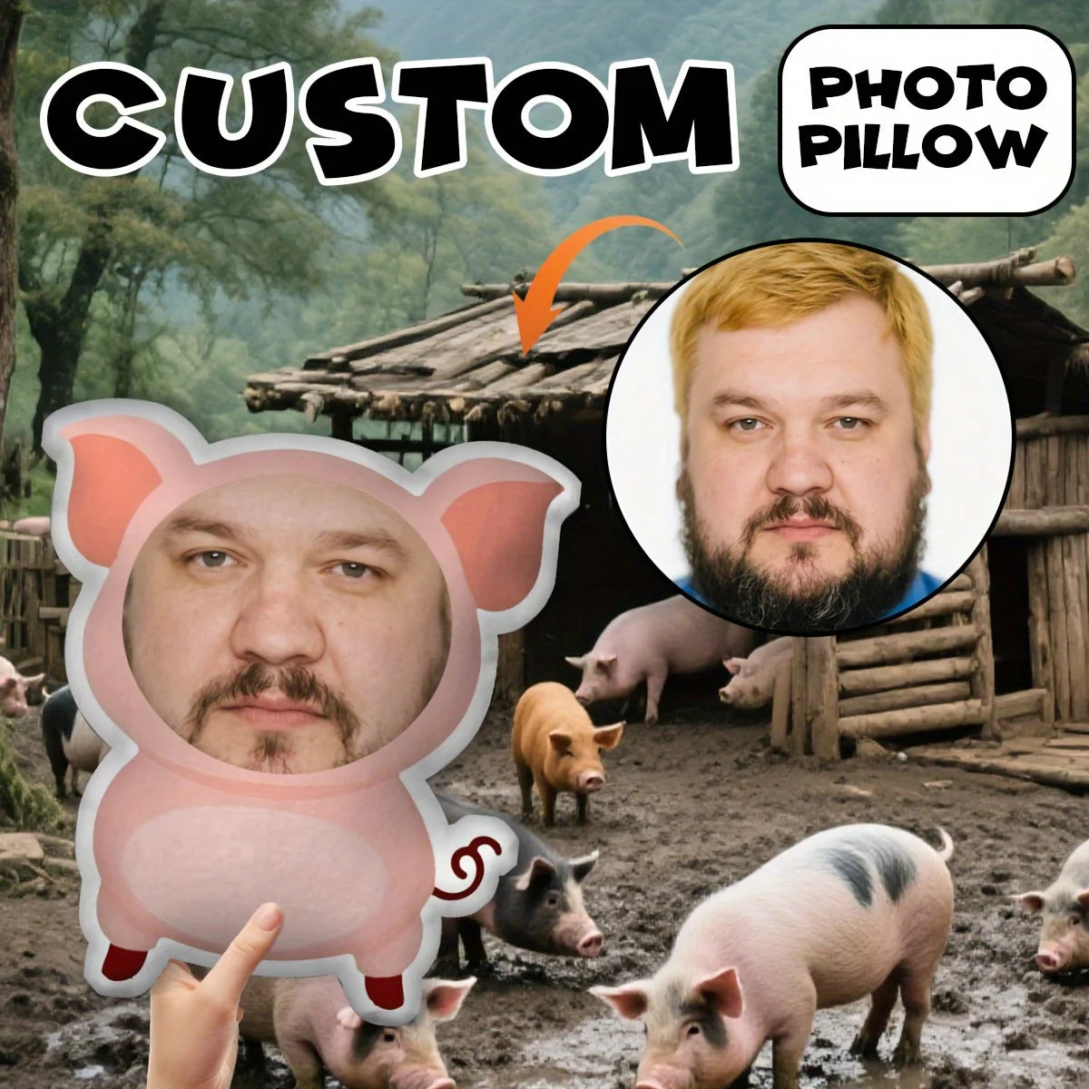Customised Pink Pig Double-Sided Printed Face Cushion, Pillow, Seat Cushion Birthday, Quirky and Fun Gift