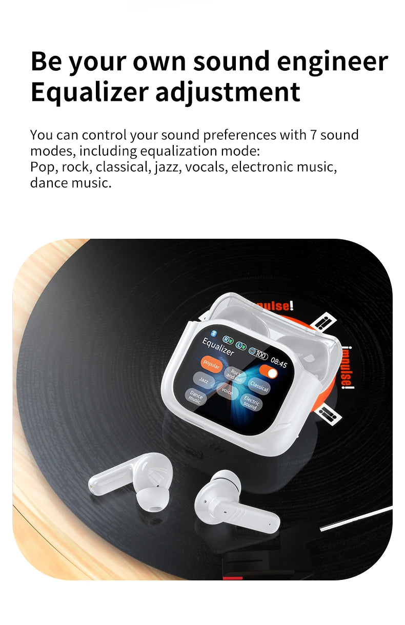 AI Translator Bluetooth Earbuds, LCD Touch Screen TWS Headset with Noise Reduction & Noise Canceling, Wireless Travel Headphones