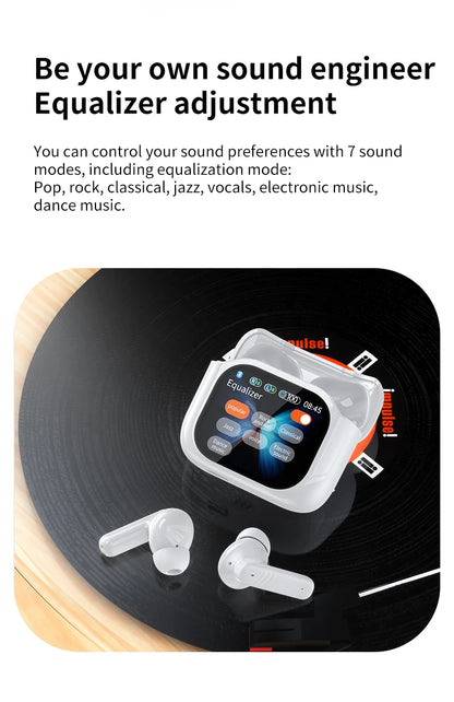 AI Translator Bluetooth Earbuds, LCD Touch Screen TWS Headset with Noise Reduction & Noise Canceling, Wireless Travel Headphones