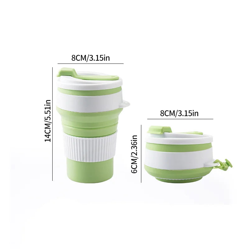 Collapsible Silicone Travel Cup, Reusable Foldable Water Cup with Lid and Lanyard, Portable Lightweight Drinking Mug for Camping