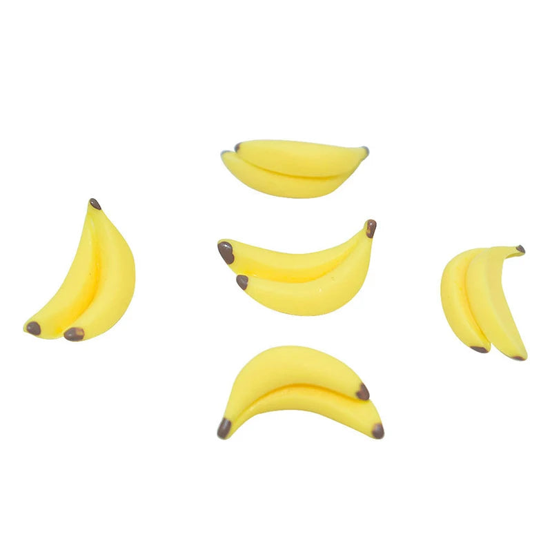 100pcs 3D Mini Resin Simulation Banana Charms DIY Children's Miniature Fruit Models for Craft Making Kitchen Toys For Dollhouse