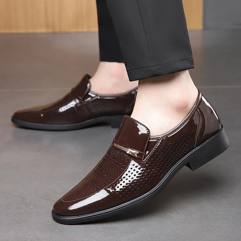 Men's Summer Breathable Leather Shoes Hollow out Comfortable Anti-Slip Formal Derby Shoes-2119-1