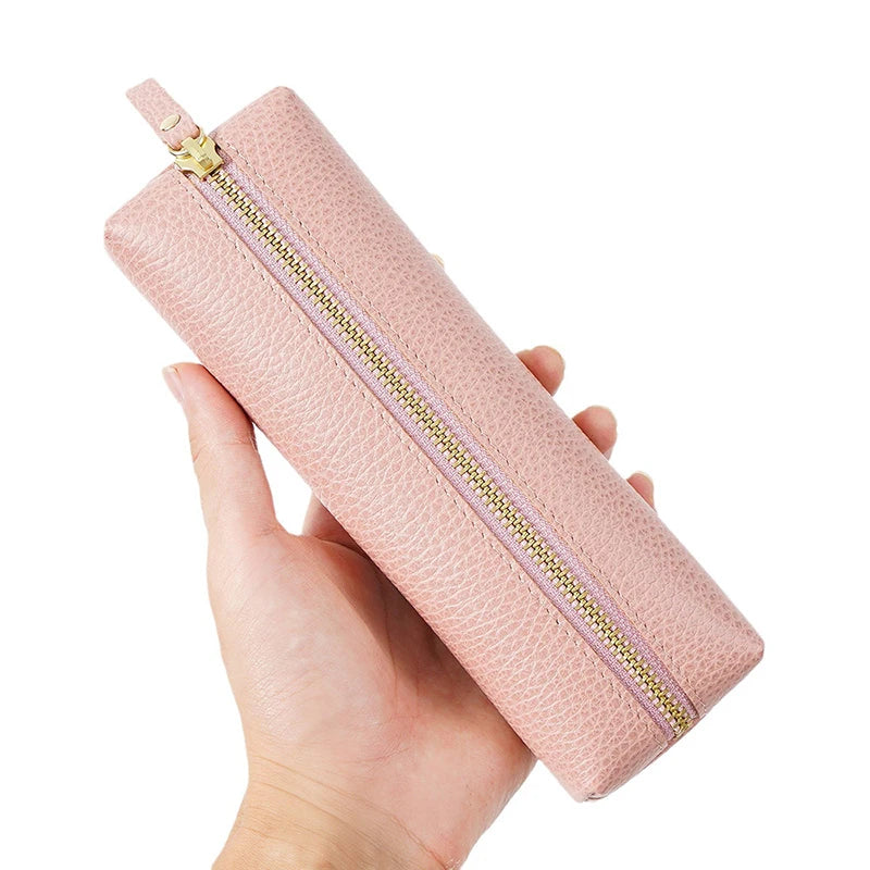Custom Name Cow Leather Pencil Case Luxury Zipper Business Office Storage Bag Student Pen Bag Personalized Cosmetic Bags Gift
