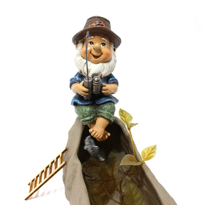 Fishing Gnome Sitter Funny UV Resistant Resin Decorative Outdoor Garden Lawn Gnome for Yard Garden Decoration