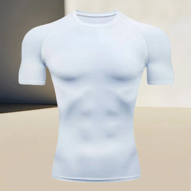 Men's compression t-shirt for running, climbing, and gym workouts, a perfect choice for muscular men who value a snug fit