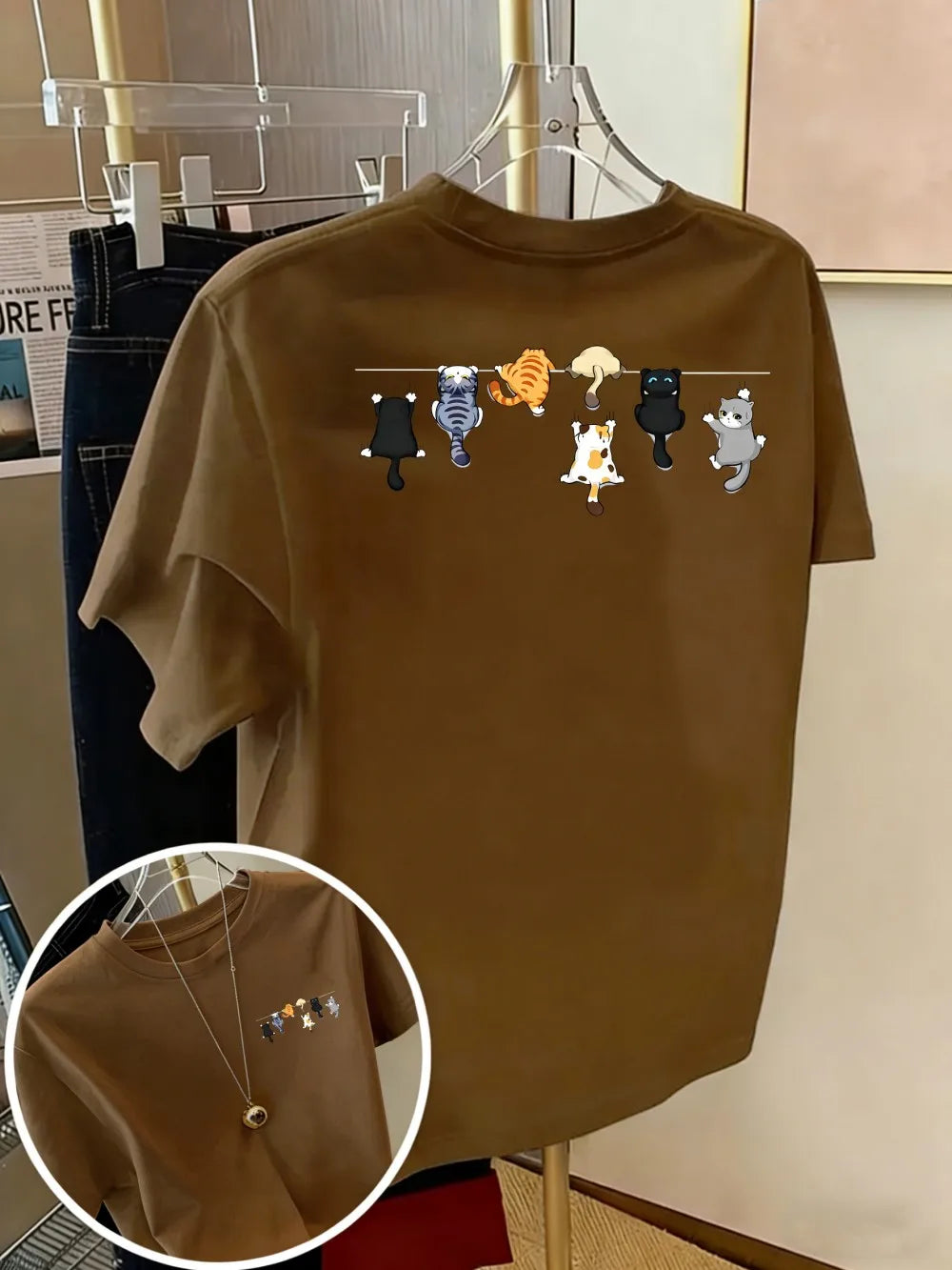Cartoons Cats Prints T-Shirts Summer Womens Cotton T Shirts Basic O-Neck Oversized Short Sleeve Tops Casual Street Woman Clothes