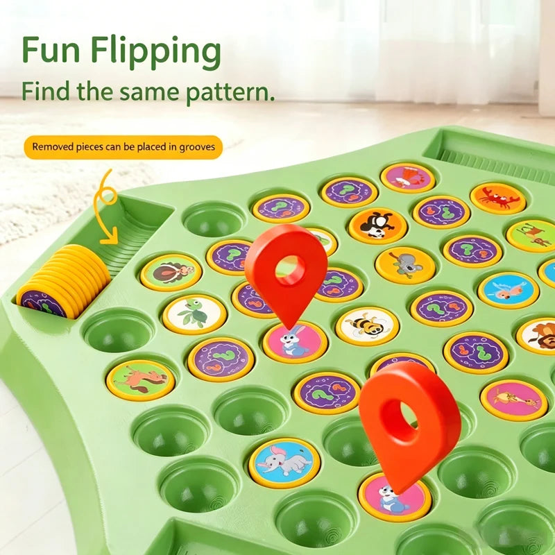 Kids Memory Game Board Chess 54 Cards Animal Fruit Flip Chess Educational Logical Thinking Learning Toy for 2-4 Players