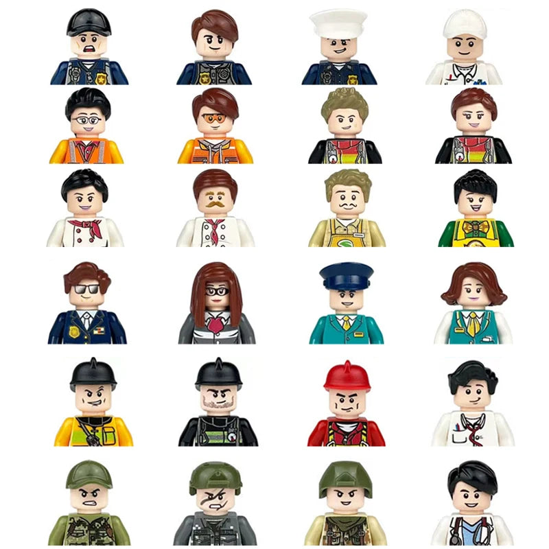 City character building block figure set, little block people, block accessories, engineer, doctor, firefighter, kids' toy