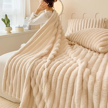 Solid Thickened Wide Striped Flannel Multifunctional Blanket, Can Be Used As Bed Sheet Cover Blanket, Sofa Blanket,nap Blanket