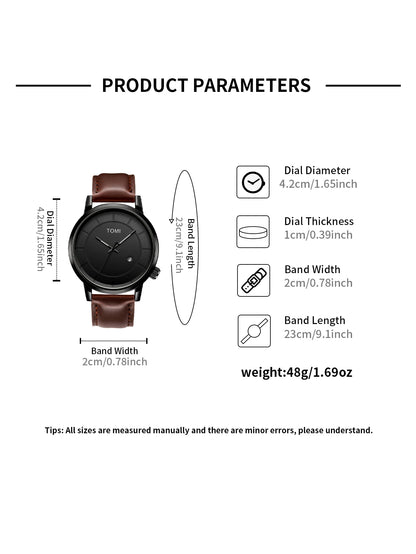 TOMI New 2PCS Casual Fashion Men Watch Gift Box Set Luxury Round Large Dial Calendar Men Quartz Watch Glasses Gift Box