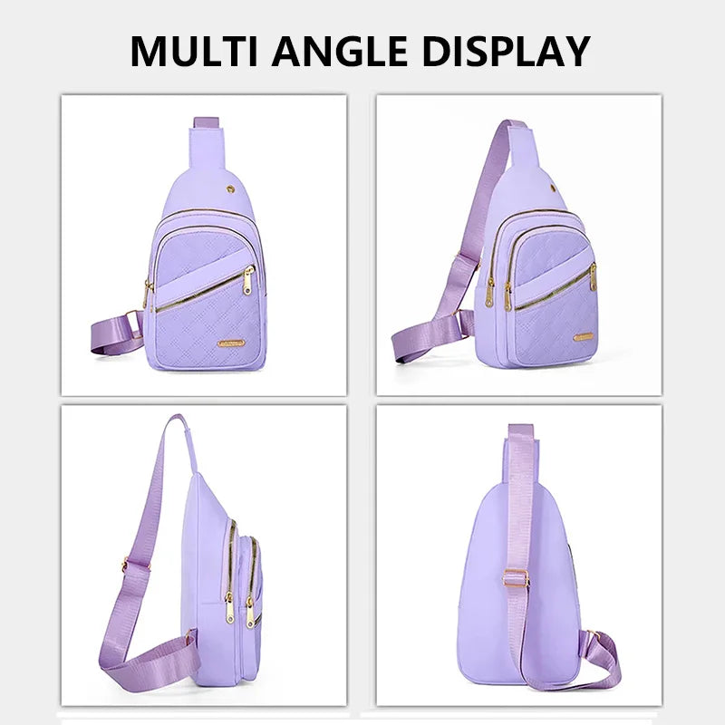 Leisure Quilted Crossbody Bag for Women Chest Bag with Earphone Hole Outdoor Hiking Sling Bag Suitable for Daily Use, Travel