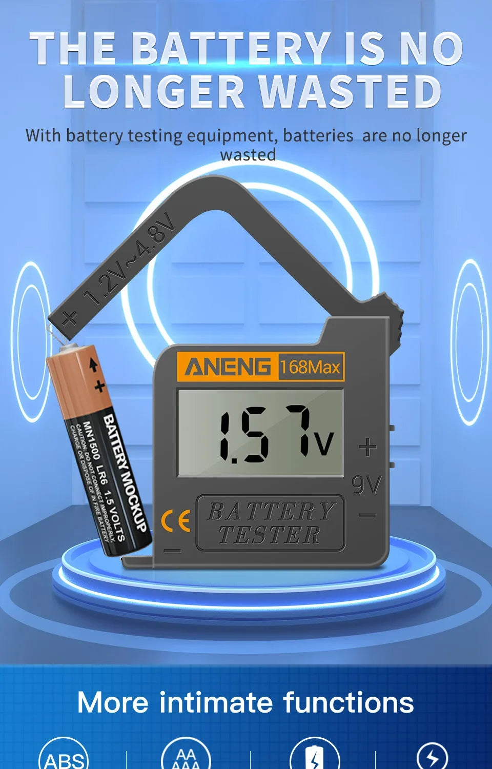 ANENG 168Max Digital Lithium Battery Tester Capacity Universal test Checkered load analyzer Display Check AAA AA Button Cell