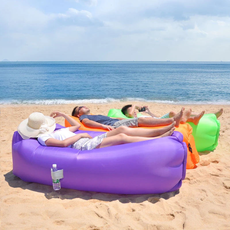 Outdoor Lazy Inflatable Sofa Air Bed Single Lounge Chair Portable Camping Lunch Break No Need for Inflation Folding Portable