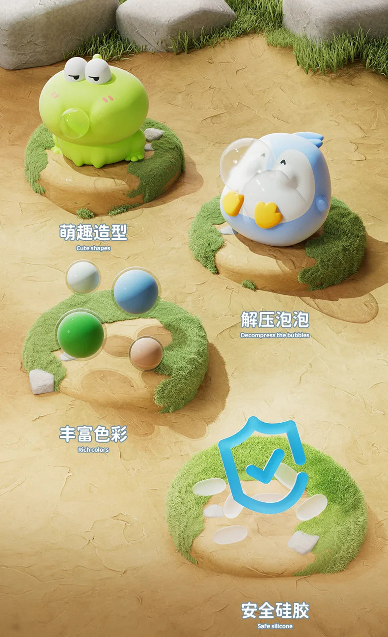 Cute Animal Spitting Bubbles Squish Squeeze Toy Anxiety Stress Relief Sensory Antistress Toys for Adults Birthday Christmas Gift