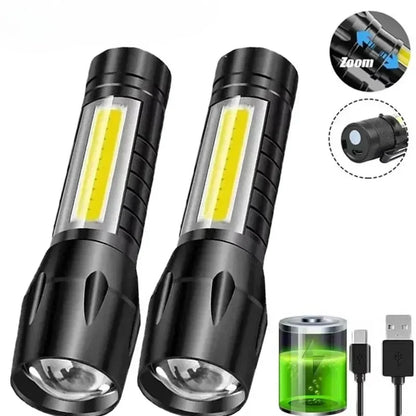 BALDR Mini Rechargeable LED Flashlight COB+XPE Portable Torch Zoomable Light Tactical Flashlight outdoor Camping Fishing Lantern