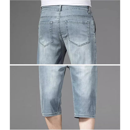 Summer Men High Quality Lightweight Capri Pants Male New Loose Straight Leg Denim Pants Daily Comfortable Versatile Jeans