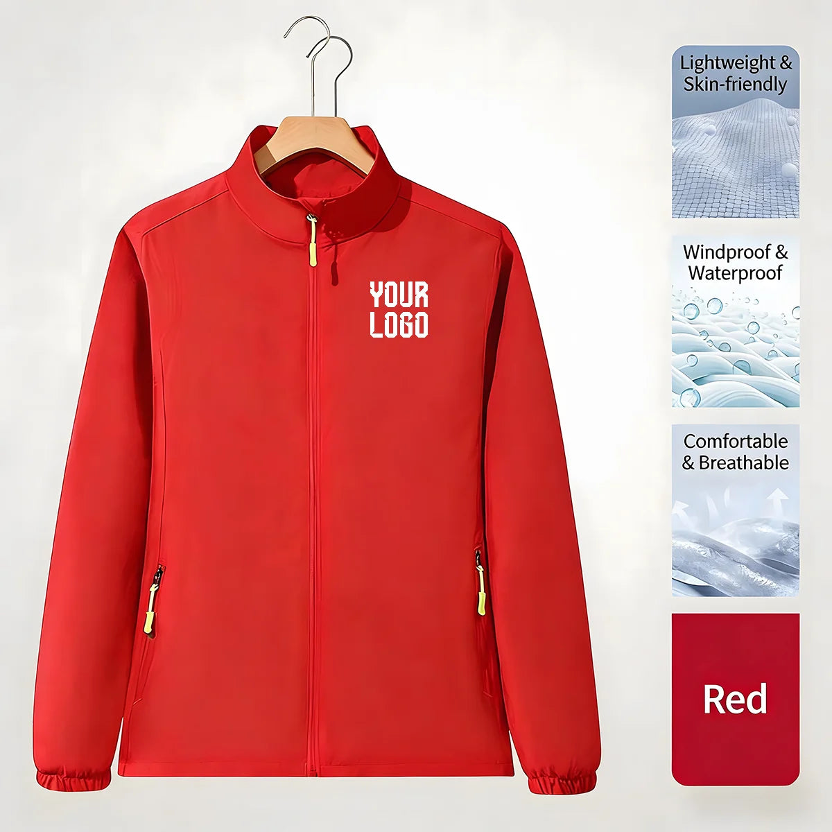 Stand collar zipper outdoor windbreaker, unisex UV-resistant waterproof jacket, customizable LOGO