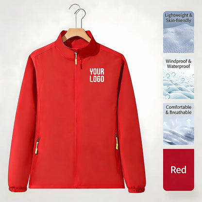 Stand collar zipper outdoor windbreaker, unisex UV-resistant waterproof jacket, customizable LOGO