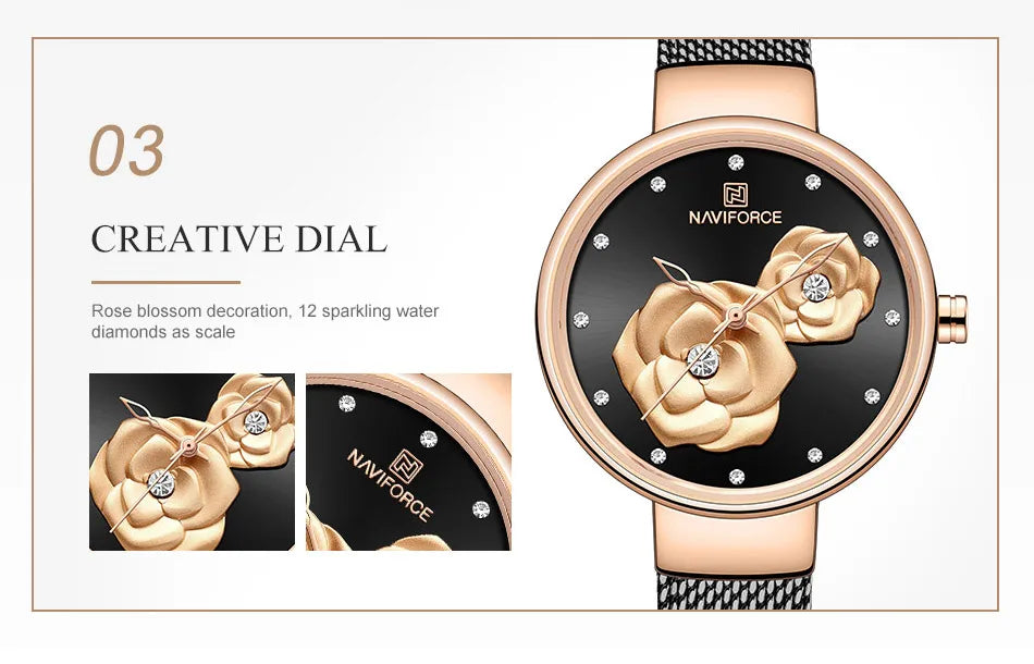 NAVIFORCE Luxury Women Watch Waterproof Dress Wristwatch Stainless Steel Bracelet Strap Elegant Lady Fashion Casual Female Gift