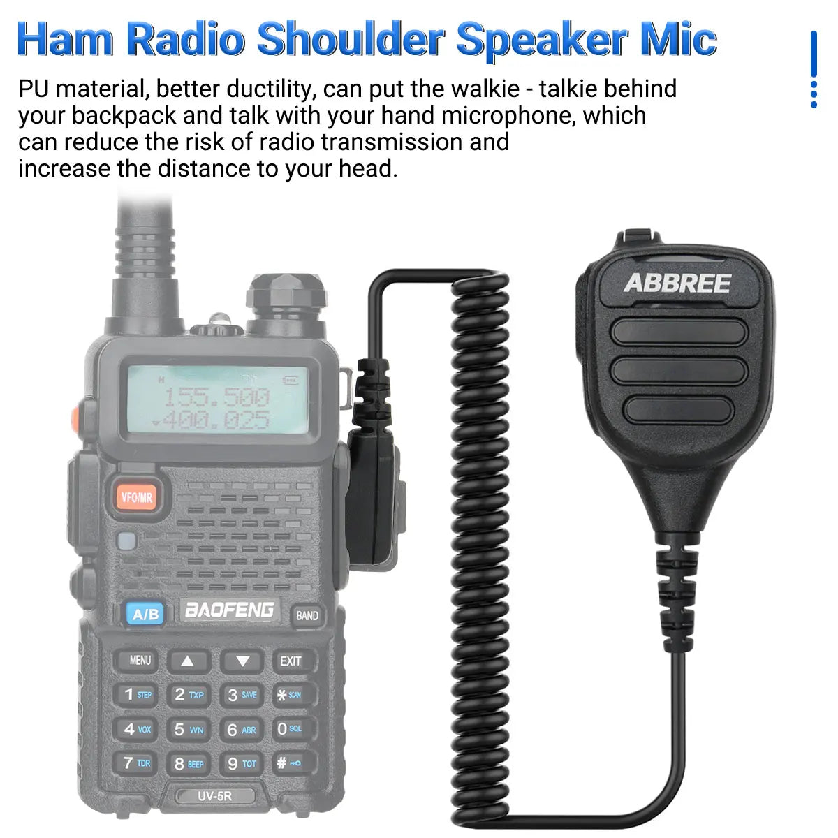 ABBREE AR-850 Walkie Talkie Handheld Heavy Speaker  Adjustable Speaker Mic Shoulder Microphone for BaoFeng UV-5R UV-13 PRO UV-16