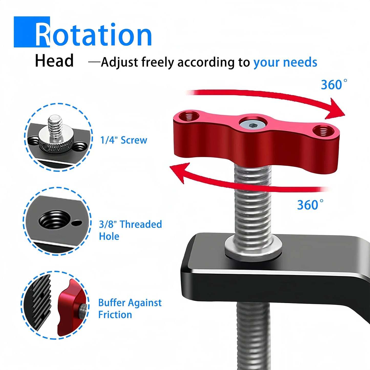 Lanxire C Clamp Camera Clamp Mount with 1/4’’ and 3/8’’ Threaded Holes - 2.44 Inch Jaw Opening - Max Load 12lb/5kg
